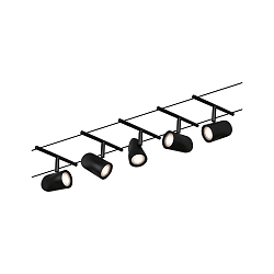 Seilsystem CUP, Basisset, 5-fach, 12V DC, 5x GU5.3 max. 10W, inkl. 60VA Trafo, 2x 5 Meter, Schwarz matt / Chrom