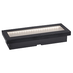 LED Solar Bodeneinbauleuchte DOMENIC, IP67, 0.1W 3000K Akku wechselbar, begehbar, schwarz / Diffusor gelocht, 20x8cm
