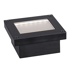 LED Solar Bodeneinbauleuchte DOMENIC, IP67, 0.1W 3000K Akku wechselbar, begehbar, schwarz / Diffusor gelocht, 8x8cm