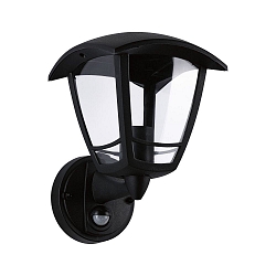 Au�enwandleuchte CLASSIC CURVED, mit PIR-Sensor, IP44, E27(exkl.), Klarglas / schwarz