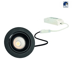 LED Recessed spot GAIL set of 1, round, 6W, 3000K, IP40, swivelling, dimmable, Plug&play, black
