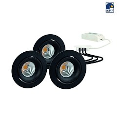 LED Recessed spot GAIL set of 3, round, 3x 6W, 3000K, IP40, swivelling, dimmable, Plug&play, black