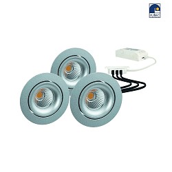 LED Recessed spot GAIL set of 3, round, 3x 6W, 3000K, IP40, swivelling, dimmable, Plug&play, silver