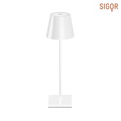 LED battery table lamp NUINDIE round, dimmable, IP54, snow white, powder coated
