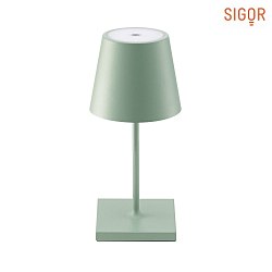 LED battery table lamp NUINDIE MINI round, dimmable, IP54, powder coated, sage green