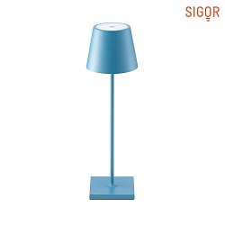 LED battery table lamp NUINDIE round, dimmable, IP54, dolphin blue, powder coated