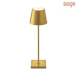 LED battery table lamp NUINDIE round, dimmable, IP54, gold matt, anodised
