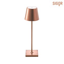 LED battery table lamp NUINDIE round, dimmable, IP54, bronze matt, anodised