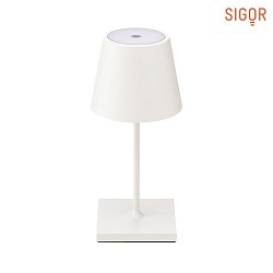 LED battery table lamp NUINDIE MINI round, dimmable, IP54, snow white, powder coated