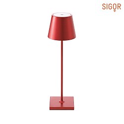LED battery table lamp NUINDIE round, dimmable, IP54, cherry red, anodised