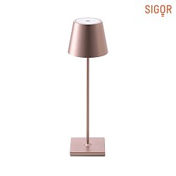 LED battery table lamp NUINDIE round, dimmable, IP54, rose gold, anodised