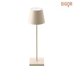 LED battery table lamp NUINDIE round, dimmable, IP54, dune beige, powder coated