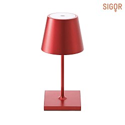 LED battery table lamp NUINDIE MINI round, dimmable, IP54, cherry red, anodised