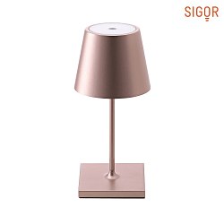 LED battery table lamp NUINDIE MINI round, dimmable, IP54, rose gold, anodised
