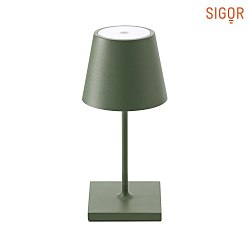 LED battery table lamp NUINDIE MINI round, dimmable, IP54, fir green, powder coated