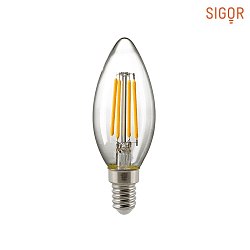 LED Filamentlampe KERZE, 230V, Ø 3.5cm / L 9.7cm, E14, 4.5W 2700K 470lm 300°, dimmbar, Klar