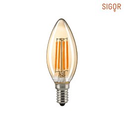 LED Filamentlampe KERZE GOLD, 230V, Ø 3.5cm / L 9.7cm, E14, 4.5W 2500K 320lm 300°, dimmbar, Gold / Klar