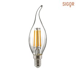 LED Filamentlampe KERZE WINDSTOSS, 230V, Ø 3.5cm / L 12.3cm, E14, 4.5W, 2700K 470lm 300°, dimmbar, Klar