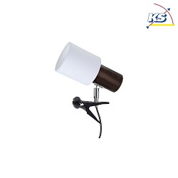 Clip-on lamp TREEHOUSE CLIPS, E27, white shade, socket walnut, clamp black