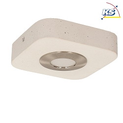 LED ceiling luminaire COOL, 1-flame, 14 x 14 x 3cm, concrete / metal / glass, white / satin