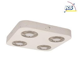 LED ceiling luminaire COOL, 4-flame, 26 x 26 x 3cm, concrete / metal / glass, white / satin