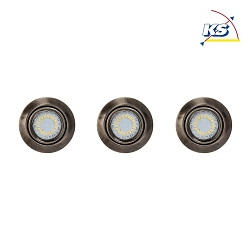 LED Ceiling recessed spot CHRYSTAL DREAM 54, round, 3x GU10 LED, antique brass