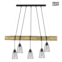 Pendant luminaire TRABO LONG, 5x E27, with shade, stained pine / black