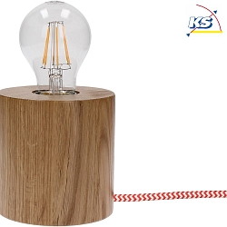 Table luminaire  TRONGO 1, E27, round, oak / red-white cable