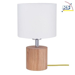 Table luminaire  TRONGO 2, E27, round, white shade, oiled oak / olive green cable