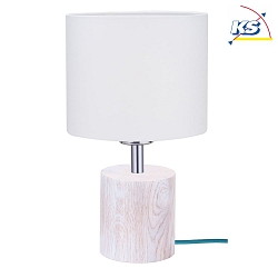 Table luminaire  TRONGO 2, E27, round, white shade, oak white / petrol cable