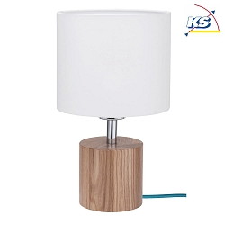 Table luminaire  TRONGO 2, E27, round, white shade, oak / petrol cable