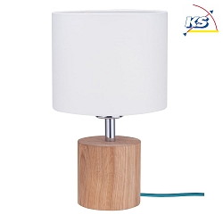 Table luminaire  TRONGO 2, E27, round, white shade, oiled oak / petrol cable
