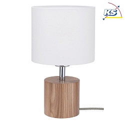 Table luminaire  TRONGO 2, E27, round, white shade, oak / black-white cable