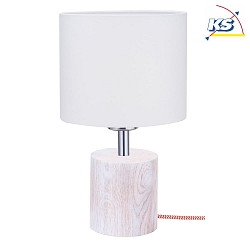Table luminaire  TRONGO 2, E27, round, white shade, oak white / red-white cable