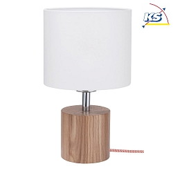 Table luminaire  TRONGO 2, E27, round, white shade, oak / red-white cable