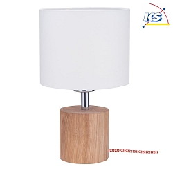 Table luminaire  TRONGO 2, E27, round, white shade, oiled oak / red-white cable