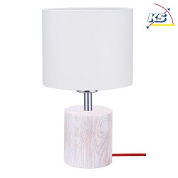 Table luminaire  TRONGO 2, E27, round, white shade, oak white / red cable