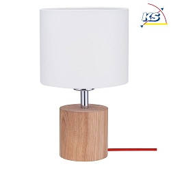 Table luminaire  TRONGO 2, E27, round, white shade, oiled oak / red cable