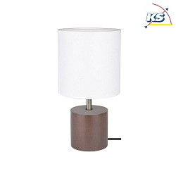 Table luminaire TRONGO ROUND, E27, white shade, walnut, black plastic cable