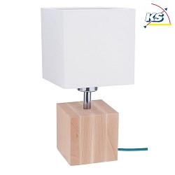 Table luminaire  TRONGO 2, E27, angular, white shade, beech / petrol cable