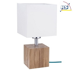 Table luminaire  TRONGO 2, E27, angular, white shade, oak / petrol cable