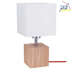 Table luminaire  TRONGO 2, E27, angular, white shade, oiled oak / red cable