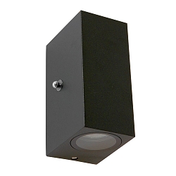 Au�enwandleuchte LOGAN, IP54, Up/Down, mit D�mmerungs-Sensor, eckig, inkl 2x GU10 LED 4W 2700K 345lm (schaltbar), Schwarz