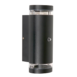 LED Au�enwandleuchte PANAY, IP44, Up/Down, mit D�mmerungs-Sensor, inkl. 2x GU10 LED 4W 2700K 345lm, schwarz matt