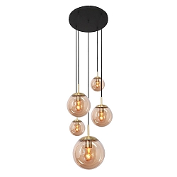 Pendelleuchte BOLLIQUE, 5-flammig, E27, Kugelschirme � 15/20/25/30cm, Rauchglas teilverspiegelt, messing
