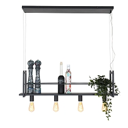 Pendelleuchte BUCKLEY, 4-flammig, 100cm, mit Ablage, 4x E27, H�he verstellbar, Schwarz matt
