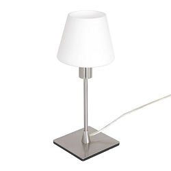 Tischleuchte ANCILLA, 33cm, mit kurzem Schirm, E14, mit Touch-Dimmer, stahl geb�rstet / Opalglas wei�