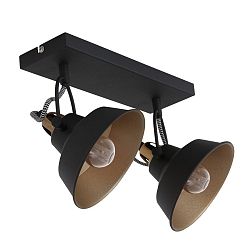 Deckenleuchte NOV�, 2-flammig, 2x E14, dreh- und neigbar, schwarz matt / Details + Reflektor gold matt