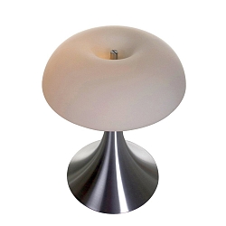 Tischleuchte ANCILLA, 2x E14, Wurmloch-Form, mit Schnurschalter, stahl geb�rstet / Glasschirm wei� matt