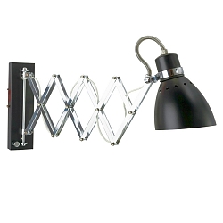 Wandleuchte SPRING mit Scheren-Armatur, E27, mit Euro-Steckerkabel + Schalter + Drehdimmer, verstellbar, schwarz matt